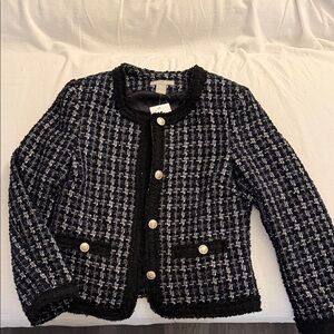 H&M Black, Blue and White Tweed Jacket with Gold Buttons